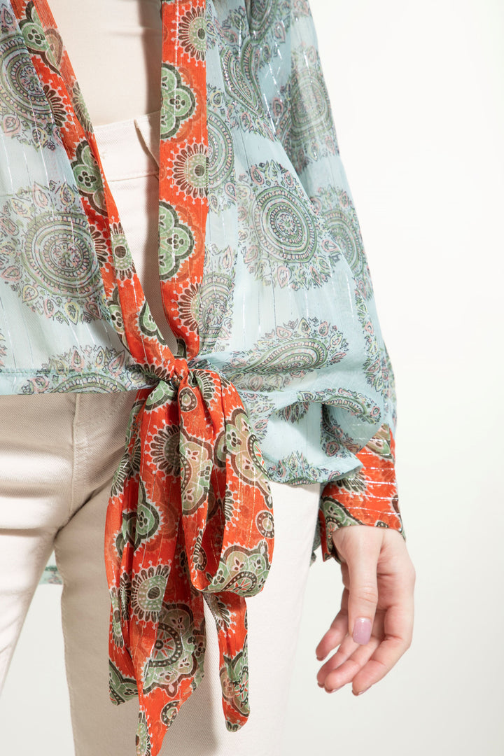 Botanical Medallion Tie Front Kimono