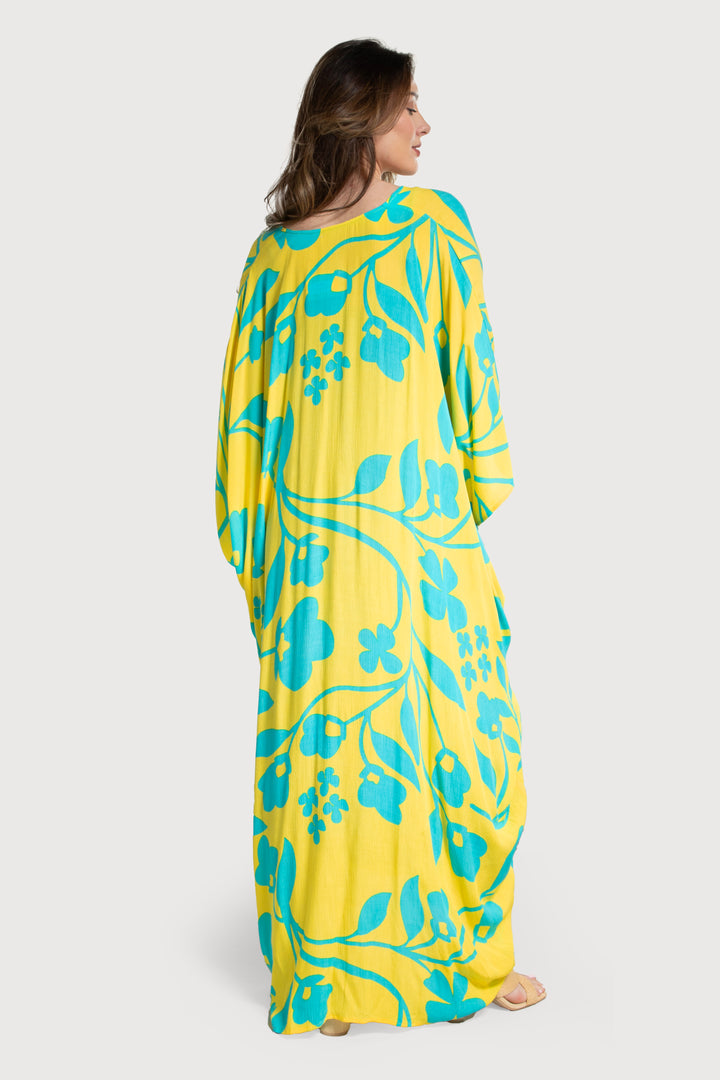 Shadow Floral Print Maxi Kaftan