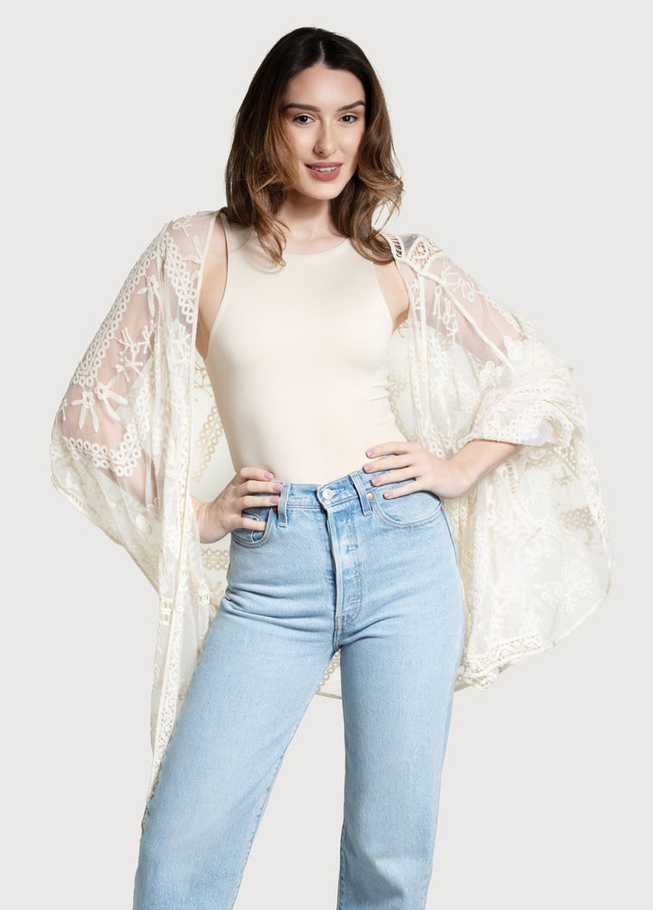Sheer Botanical Geo Lace Kimono