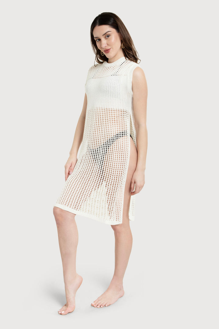 Cotton Crochet Split Hem Kaftan Cover Up