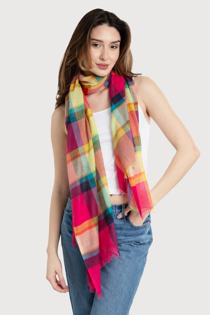 Rainbow Plaid Cotton Scarf