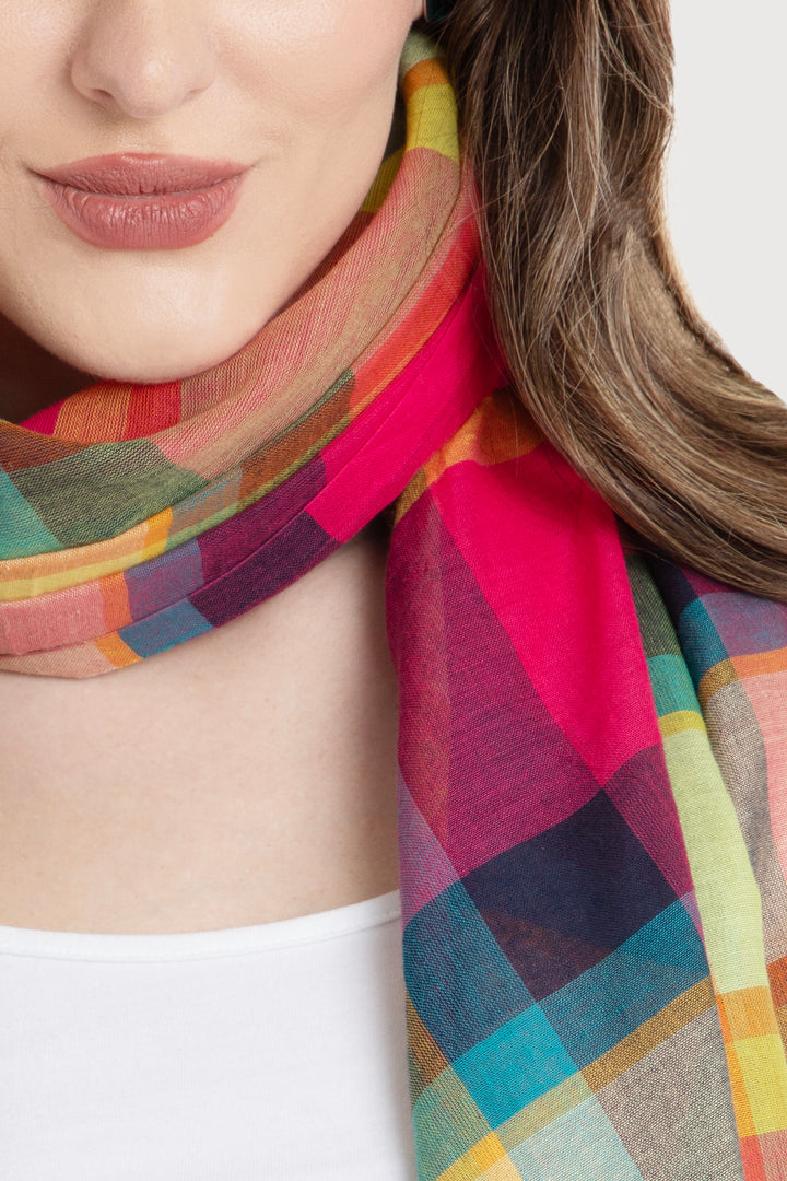 Rainbow Plaid Cotton Scarf