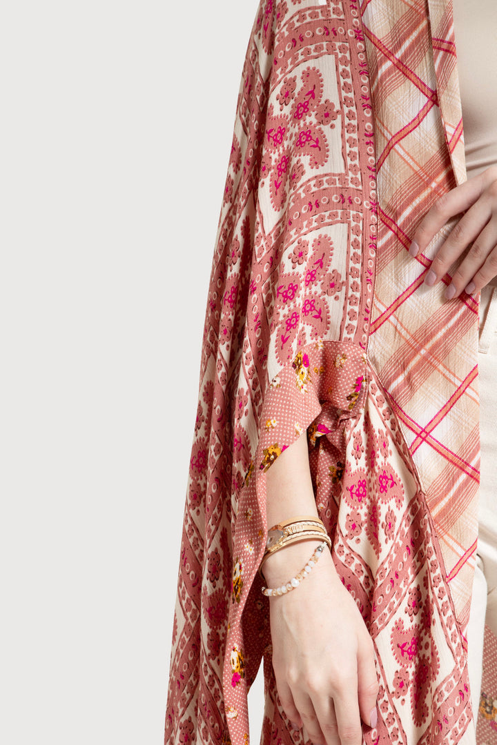 Floral Paisley Patchwork Cut-Out Kimono