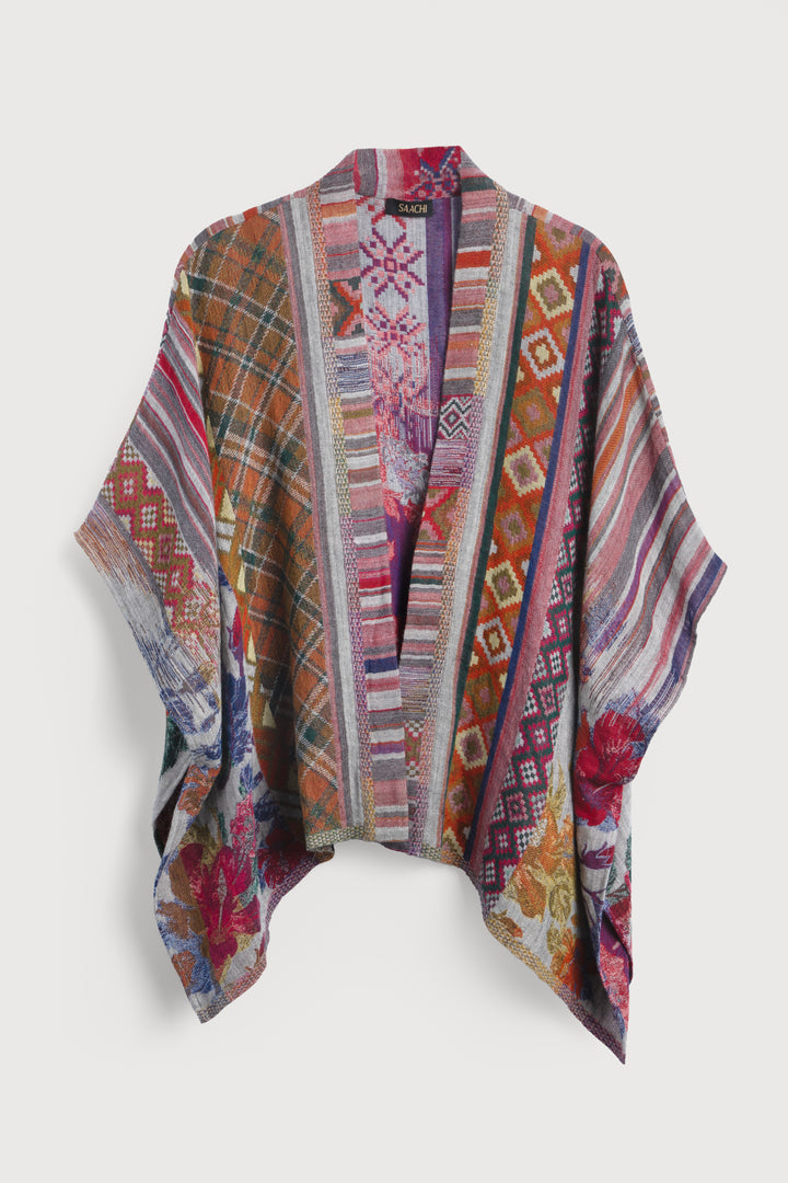 Floral Geometric Short Poncho