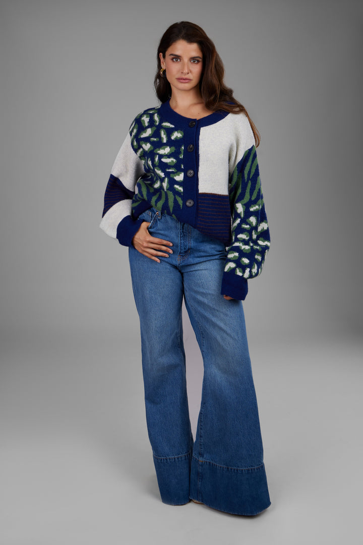 Multi Patterned Tie-Back Cardigan