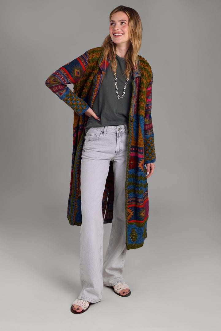 Crochet Woven Aztec Kimono - Multi