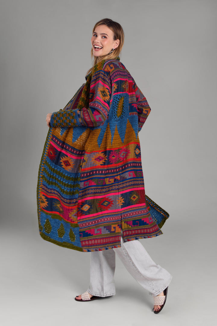 Crochet Woven Aztec Kimono - Multi