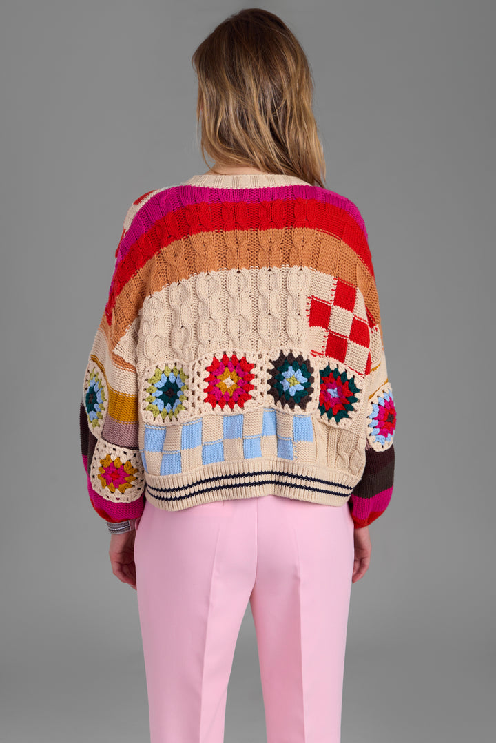 Square Checkered Multi Pattern Cardigan