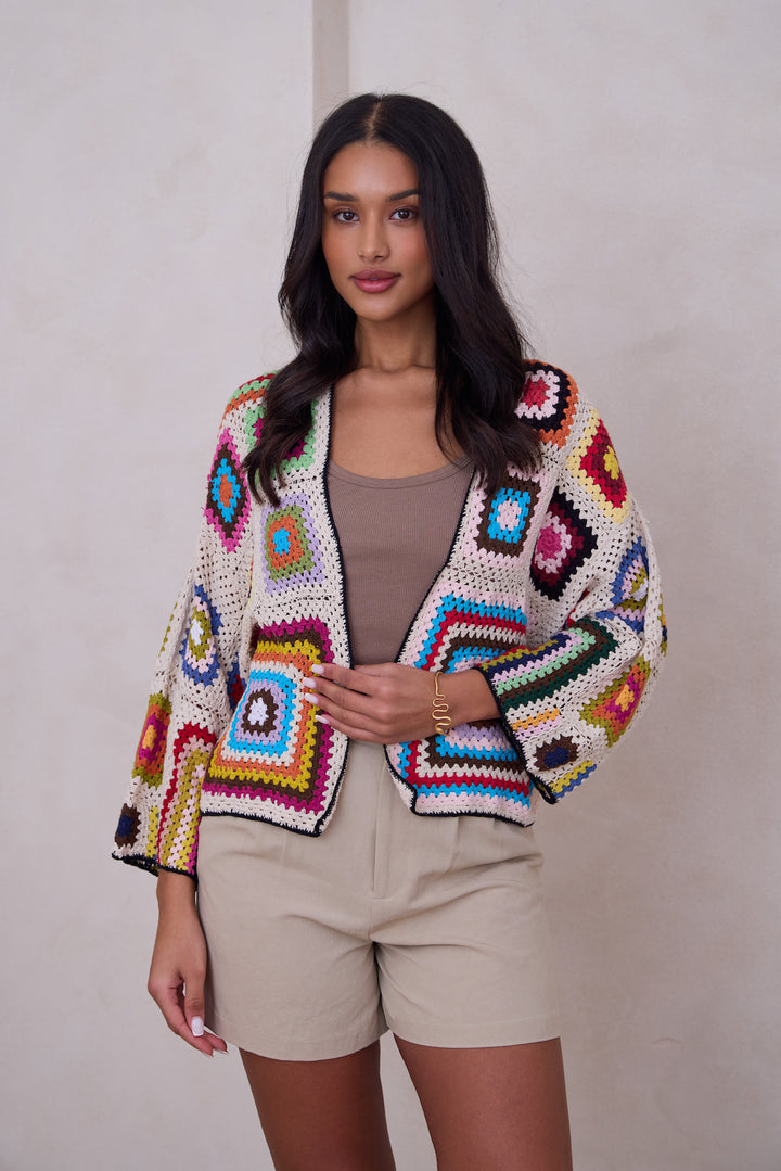 Granny Multi Square Crochet Short Jacket