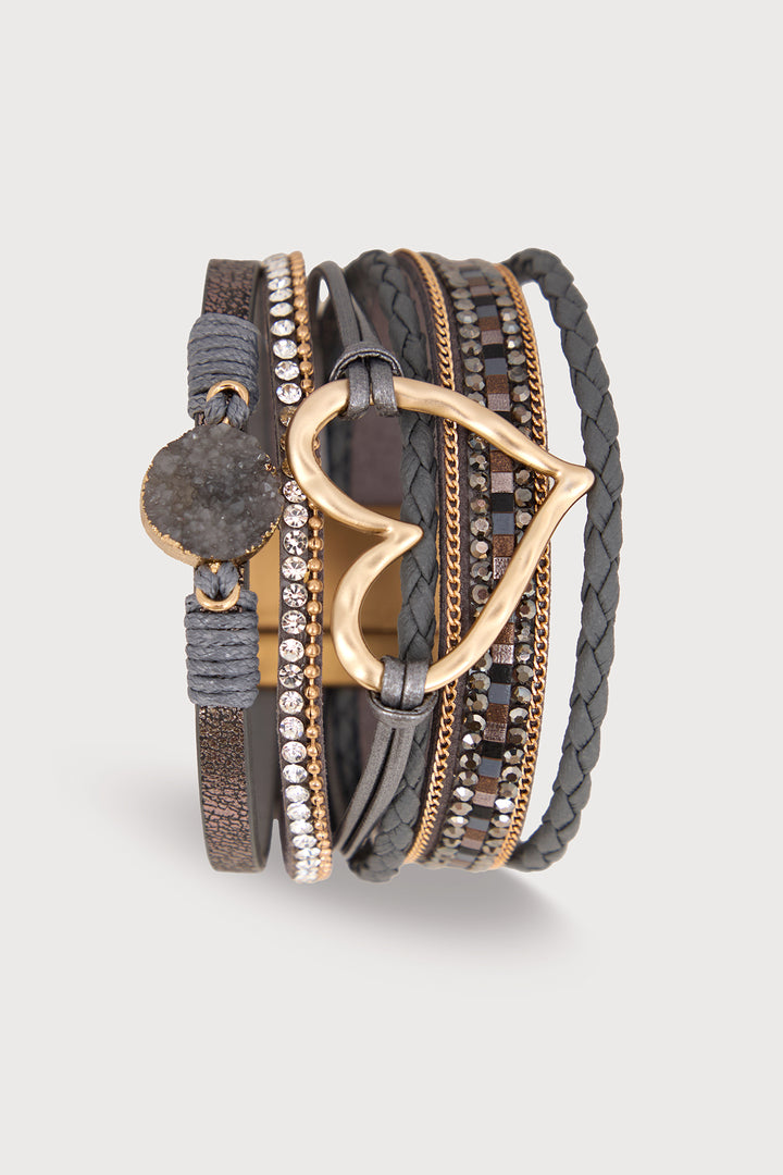 Golden Heart Druzy Bracelet - Charcoal