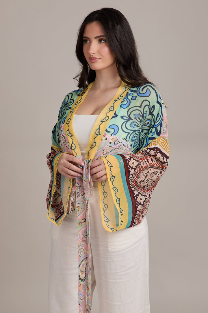Flare Sleeve Tie Front Kimono