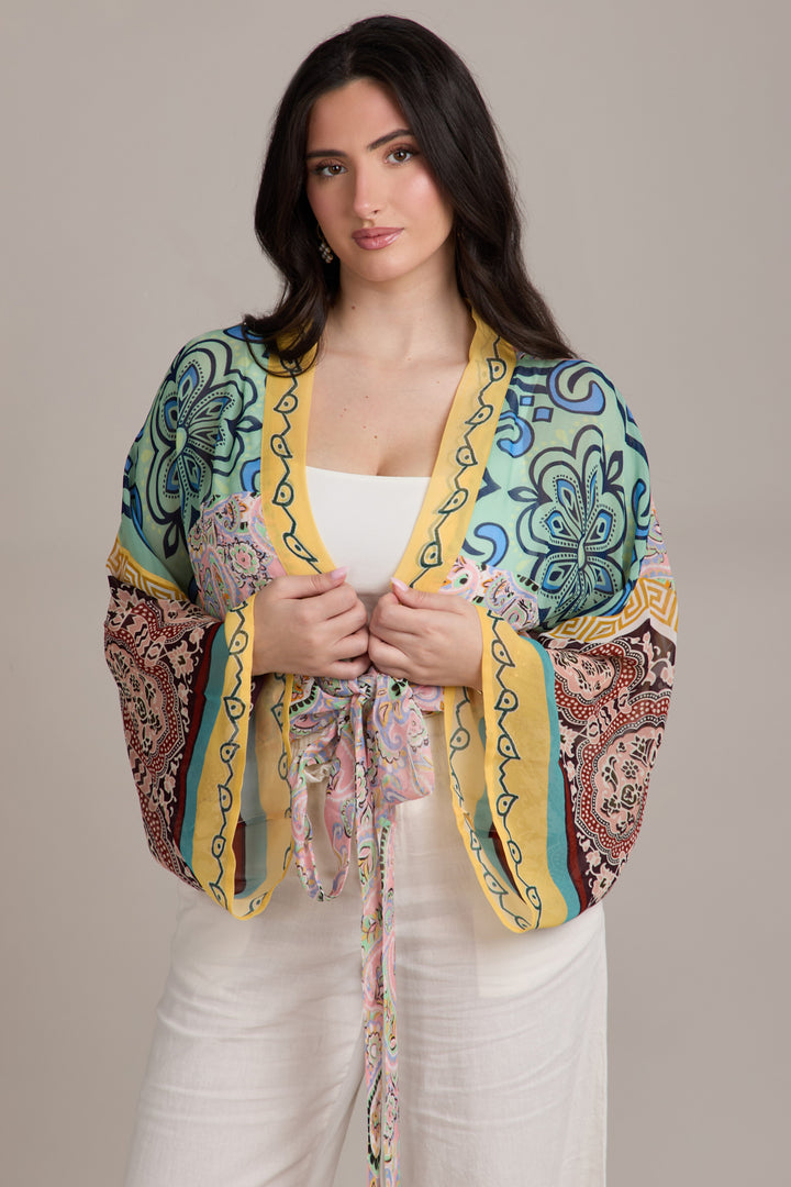 Flare Sleeve Tie Front Kimono