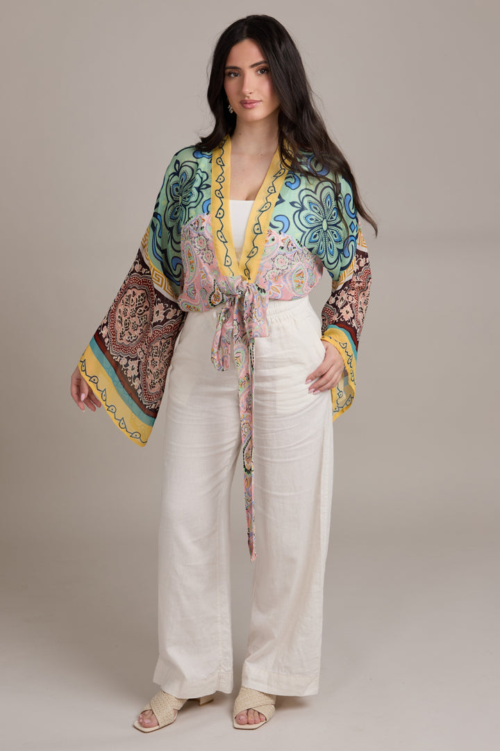 Flare Sleeve Tie Front Kimono