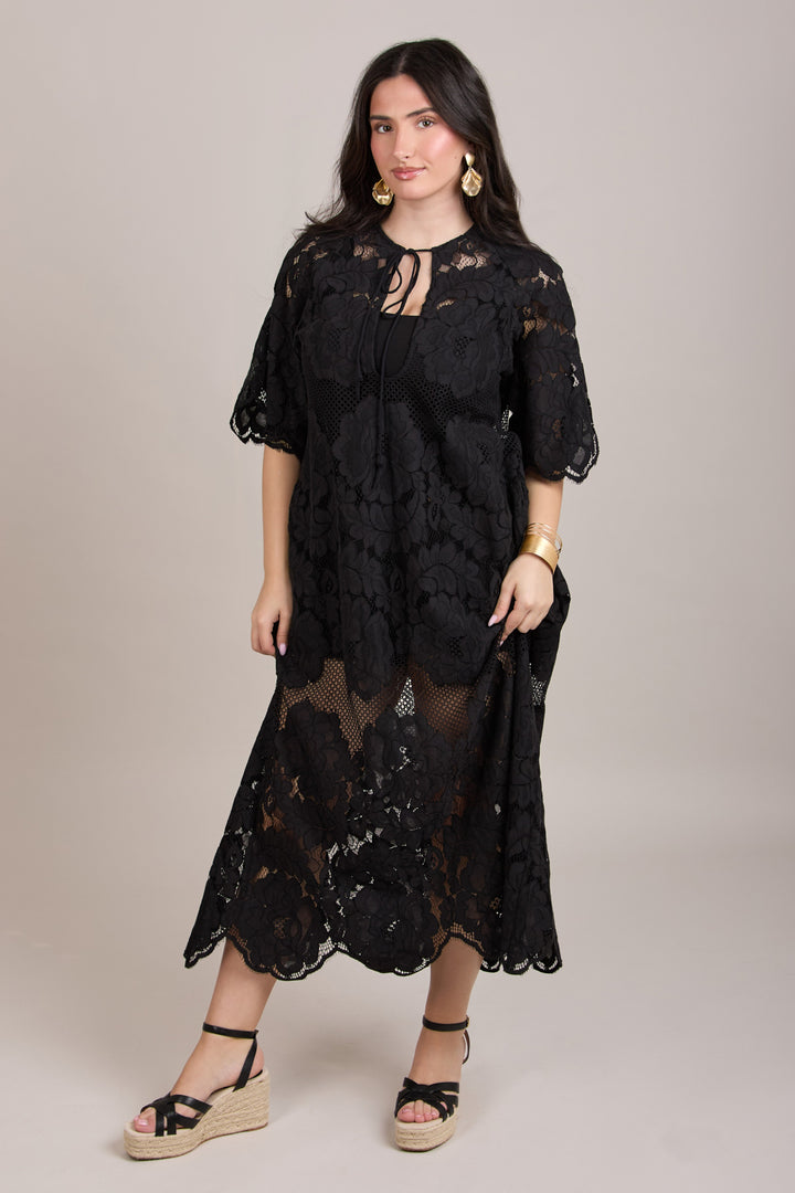 Floral Mesh Lace Kaftan