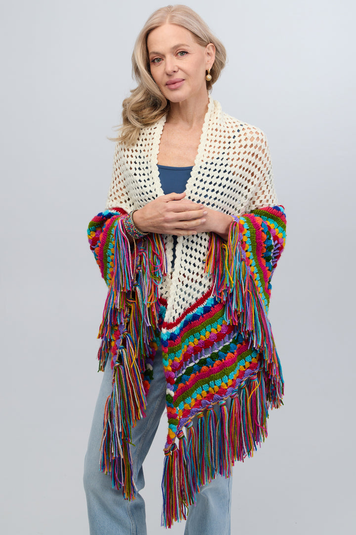 Rainbow Crochet Fringe Wrap