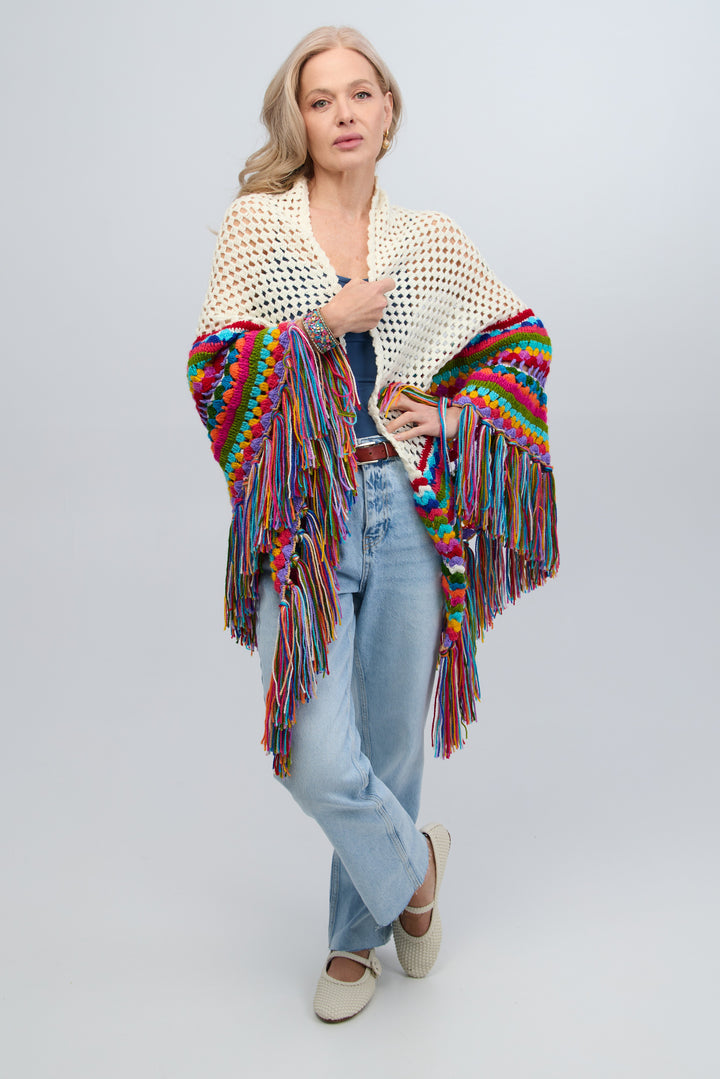 Rainbow Crochet Fringe Wrap