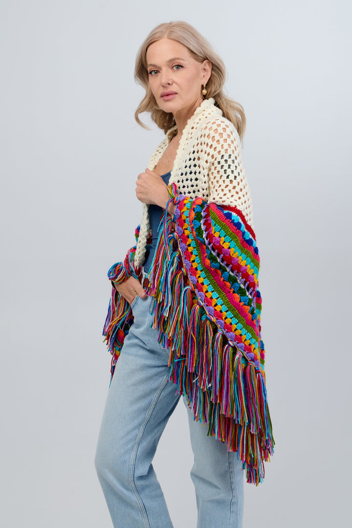 Rainbow Crochet Fringe Wrap