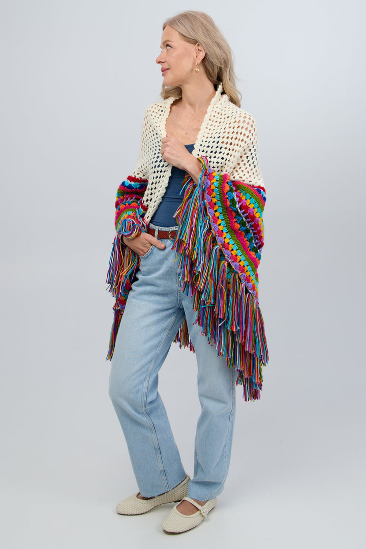 Rainbow Crochet Fringe Wrap