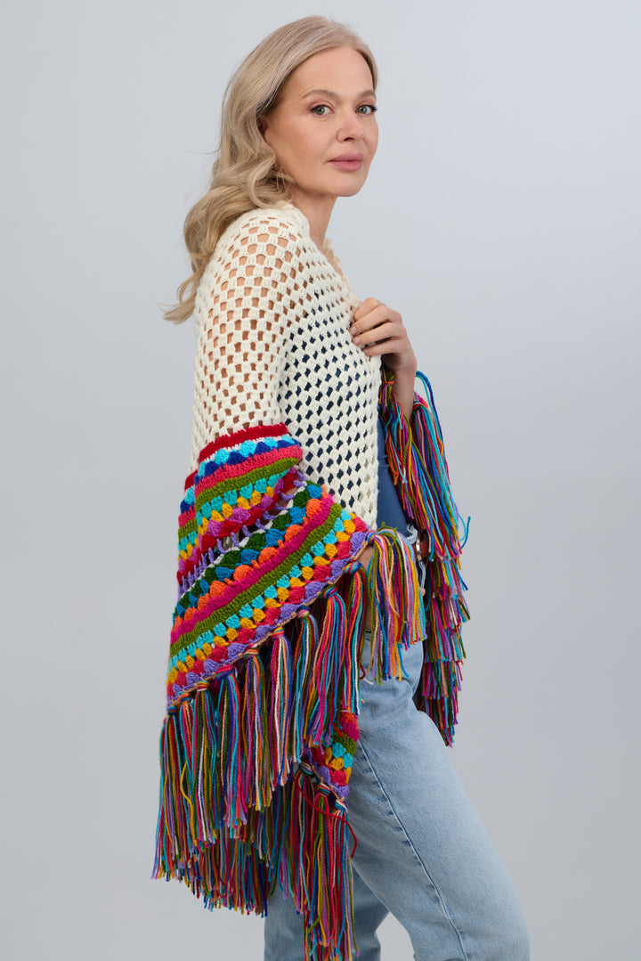 Rainbow Crochet Fringe Wrap