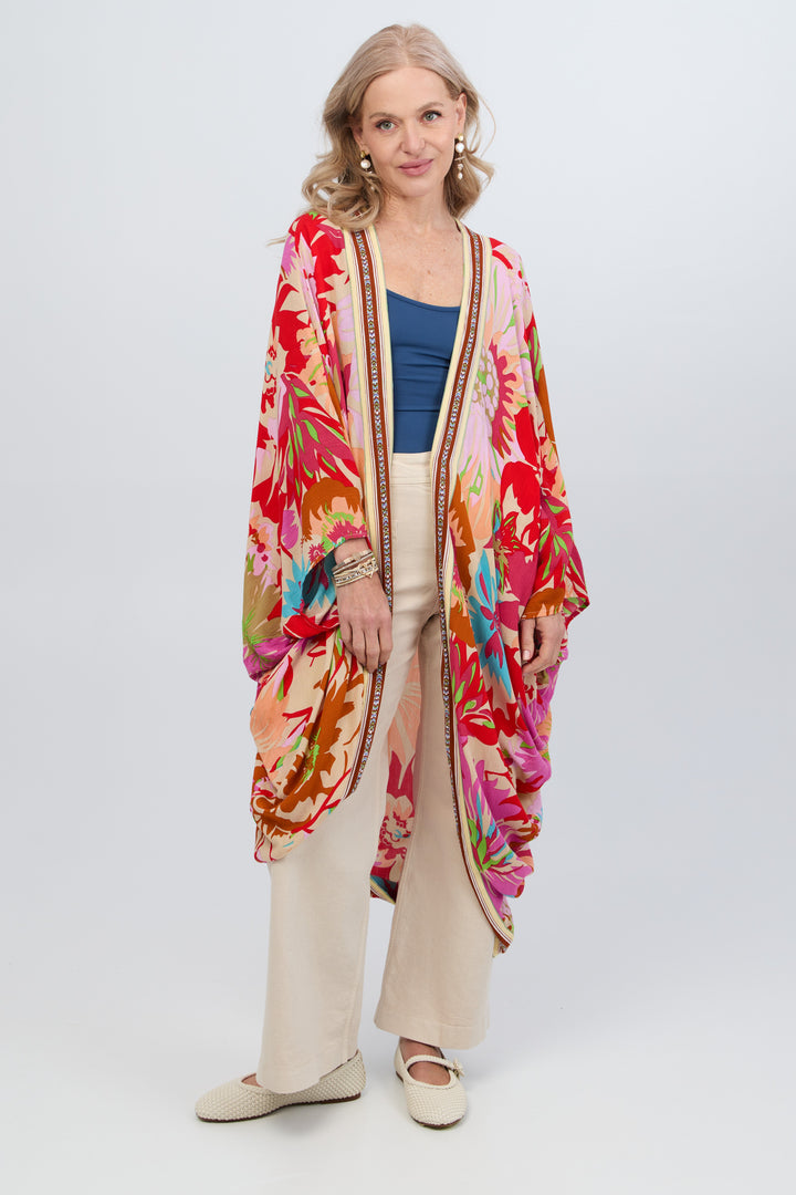 Wing Sleeve Floral Cocoon Kimono