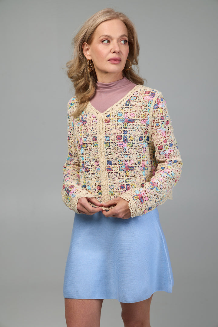 Scalloped Floral Crochet Cardigan