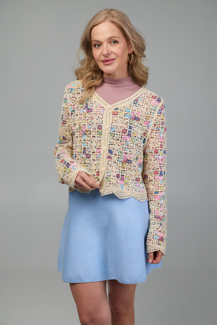 Scalloped Floral Crochet Cardigan