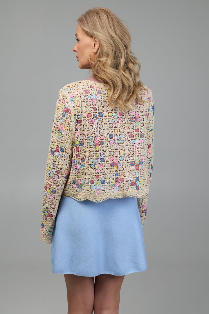 Scalloped Floral Crochet Cardigan