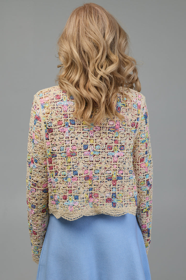 Scalloped Floral Crochet Cardigan