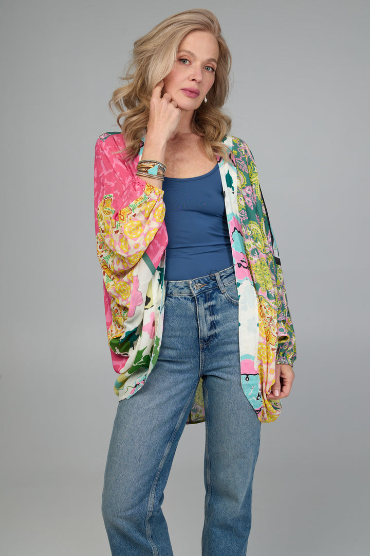 Multicolored Mixed Patterned Kimono