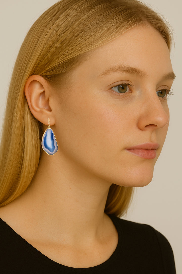Agate Dangle Earrings - Blue