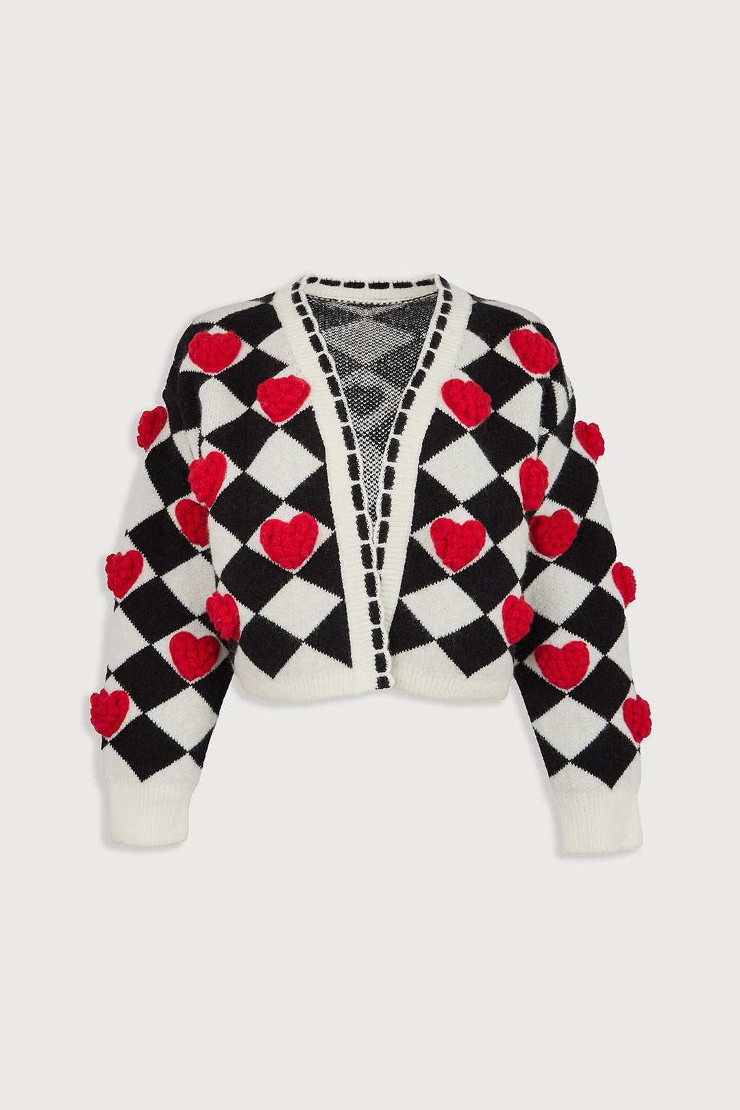 3D Crochet Heart Knit Cardigan - Black & White
