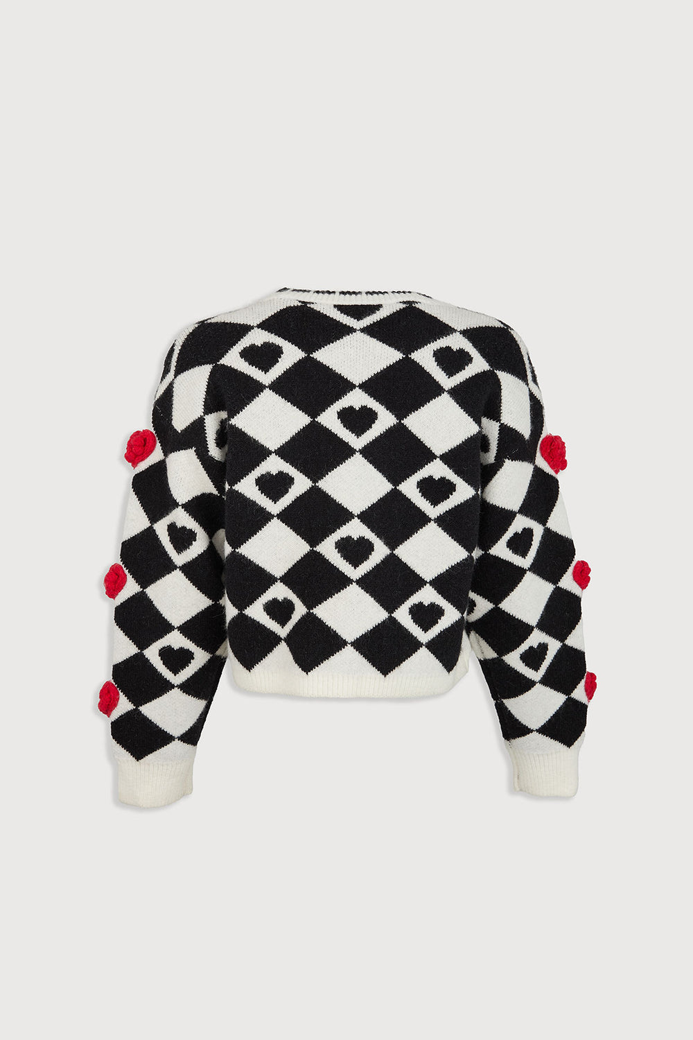 3D Crochet Heart Knit Cardigan - Black & White