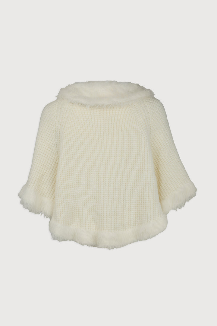 Fur Trim Knit Open Cardigan - White