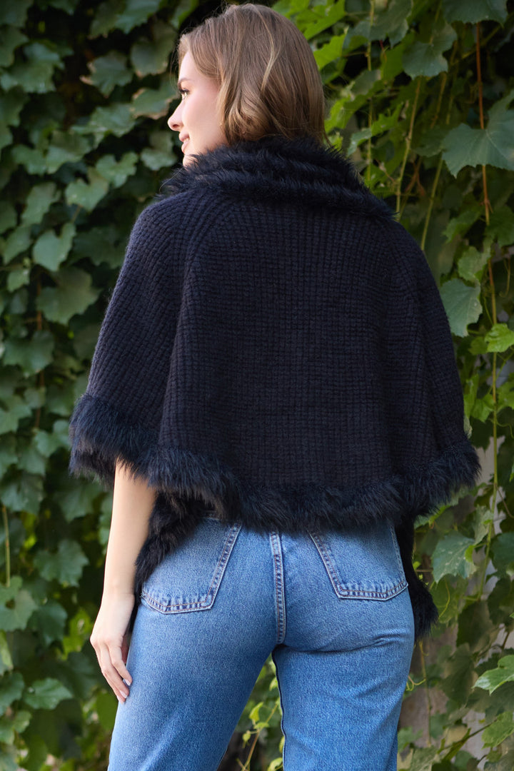 Fur Trim Knit Open Cardigan