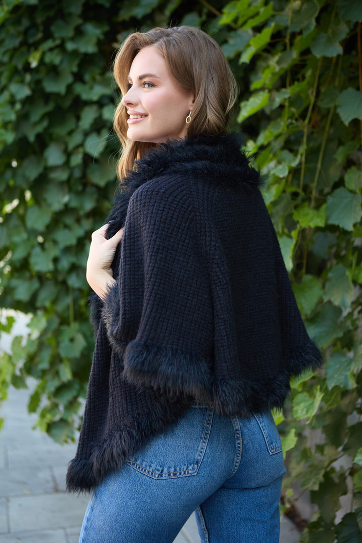 Fur Trim Knit Open Cardigan