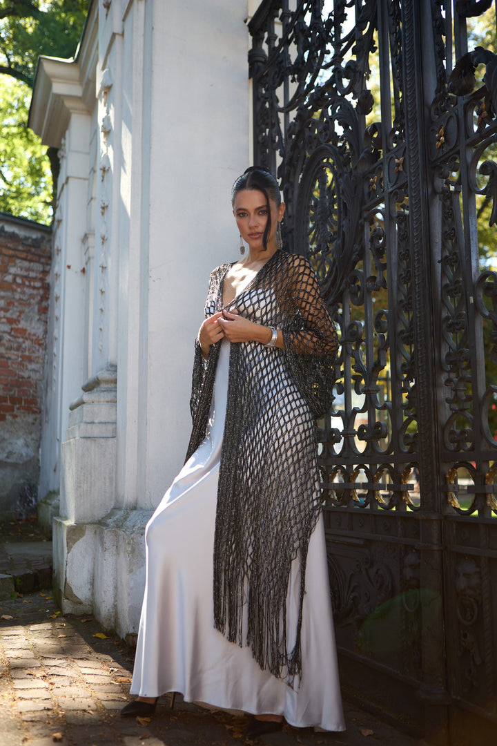 Metallic Crochet Fringe Kimono