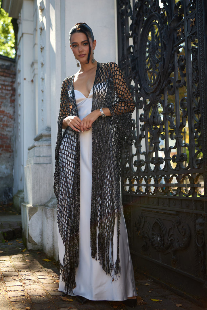 Metallic Crochet Fringe Kimono