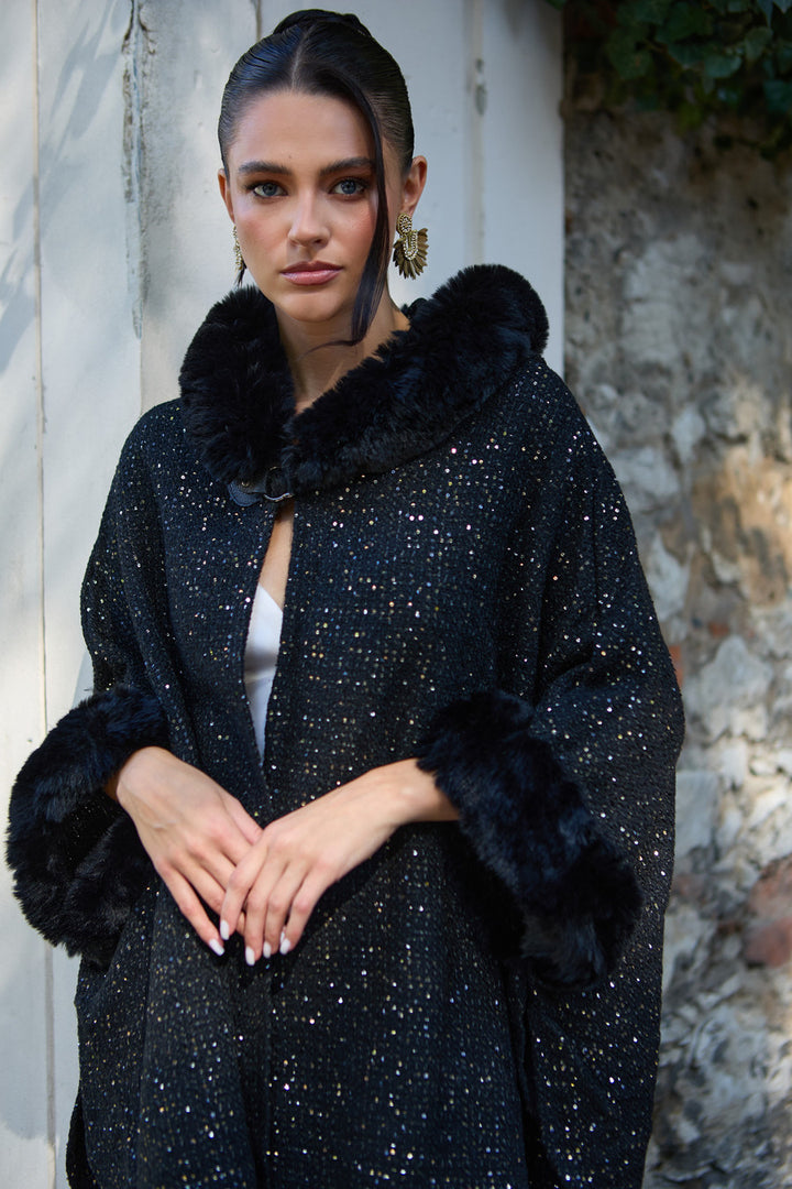 Faux Fur Under The Stars Hooded Kimono