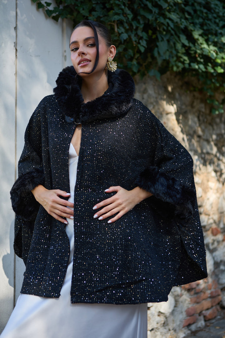 Faux Fur Under The Stars Hooded Kimono