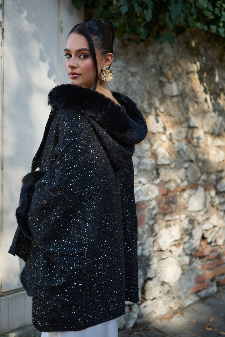 Faux Fur Under The Stars Hooded Kimono