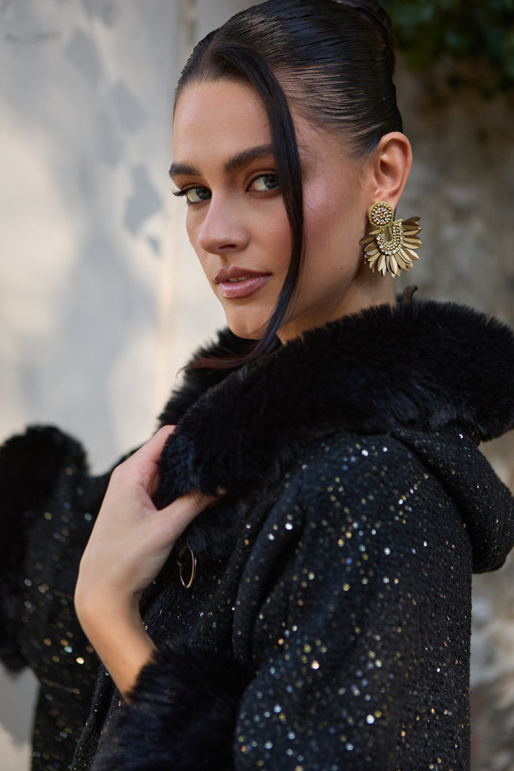 Faux Fur Under The Stars Hooded Kimono