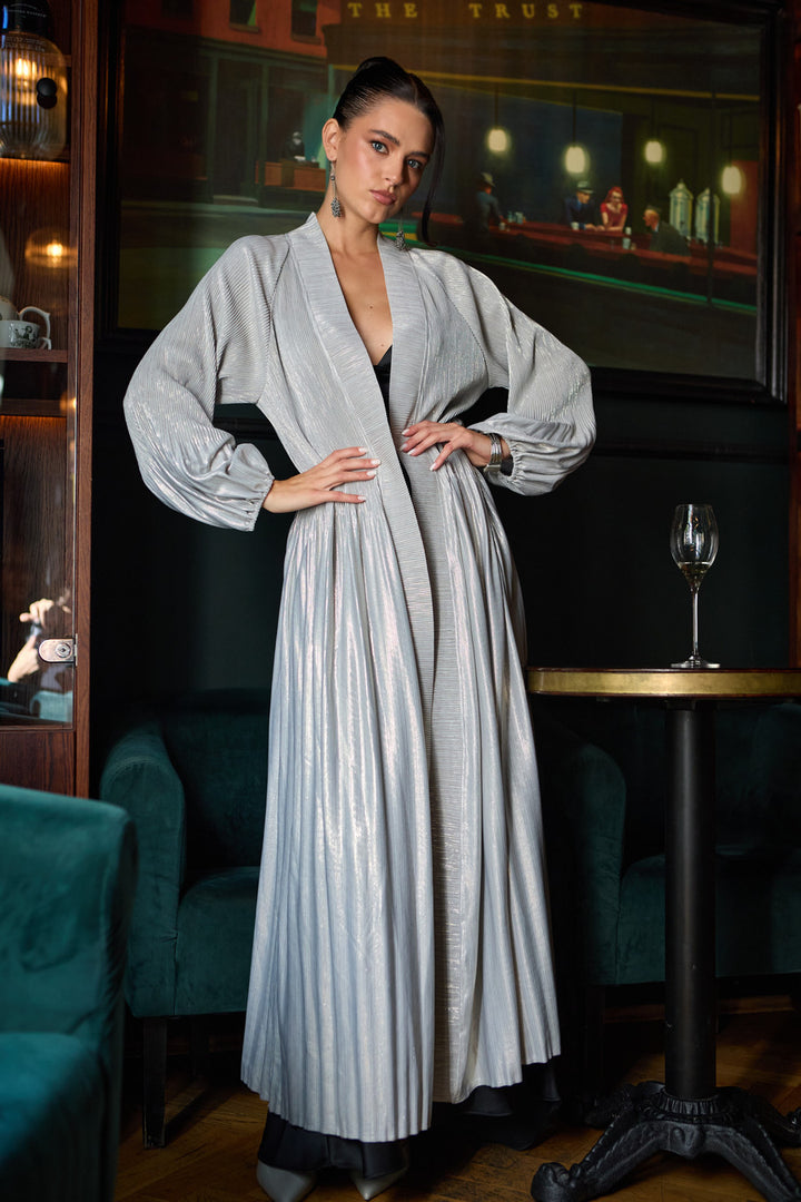 Metallic Pleated Duster