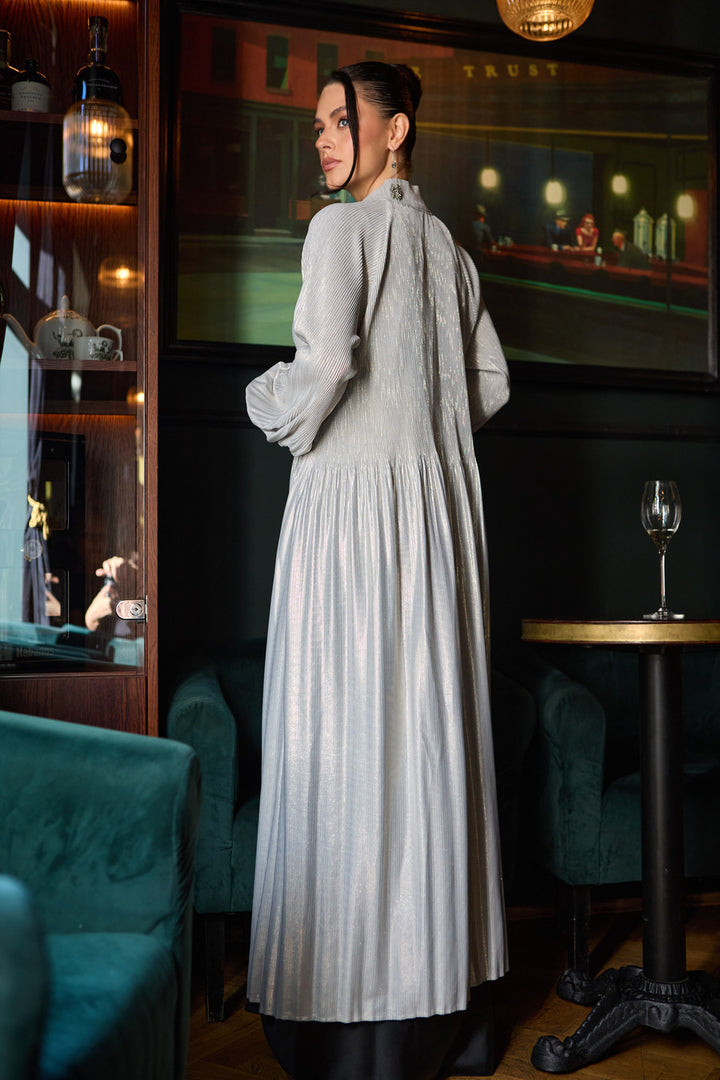 Metallic Pleated Duster