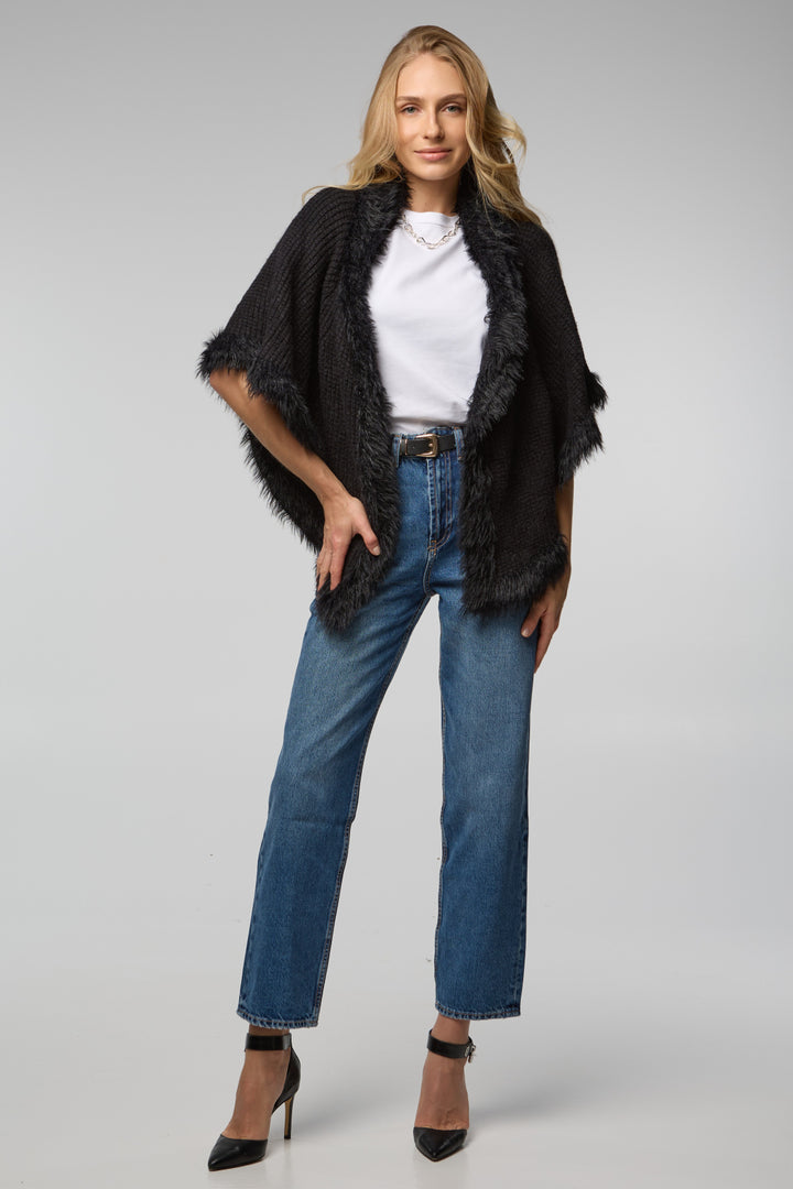Fur Trim Knit Open Cardigan