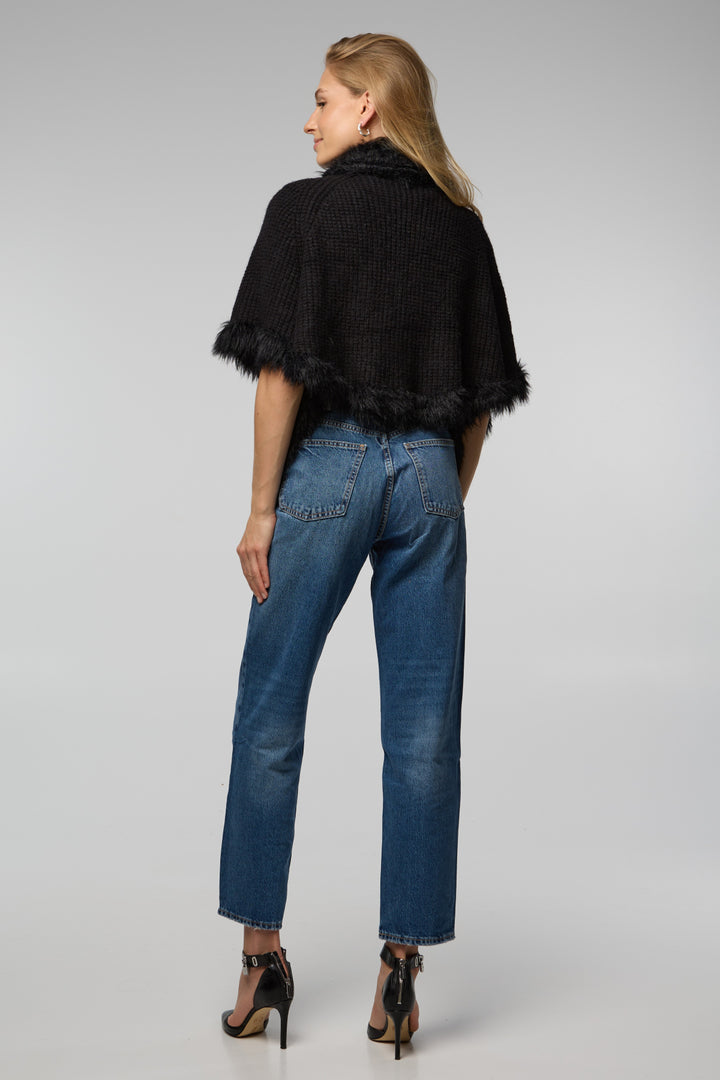 Fur Trim Knit Open Cardigan