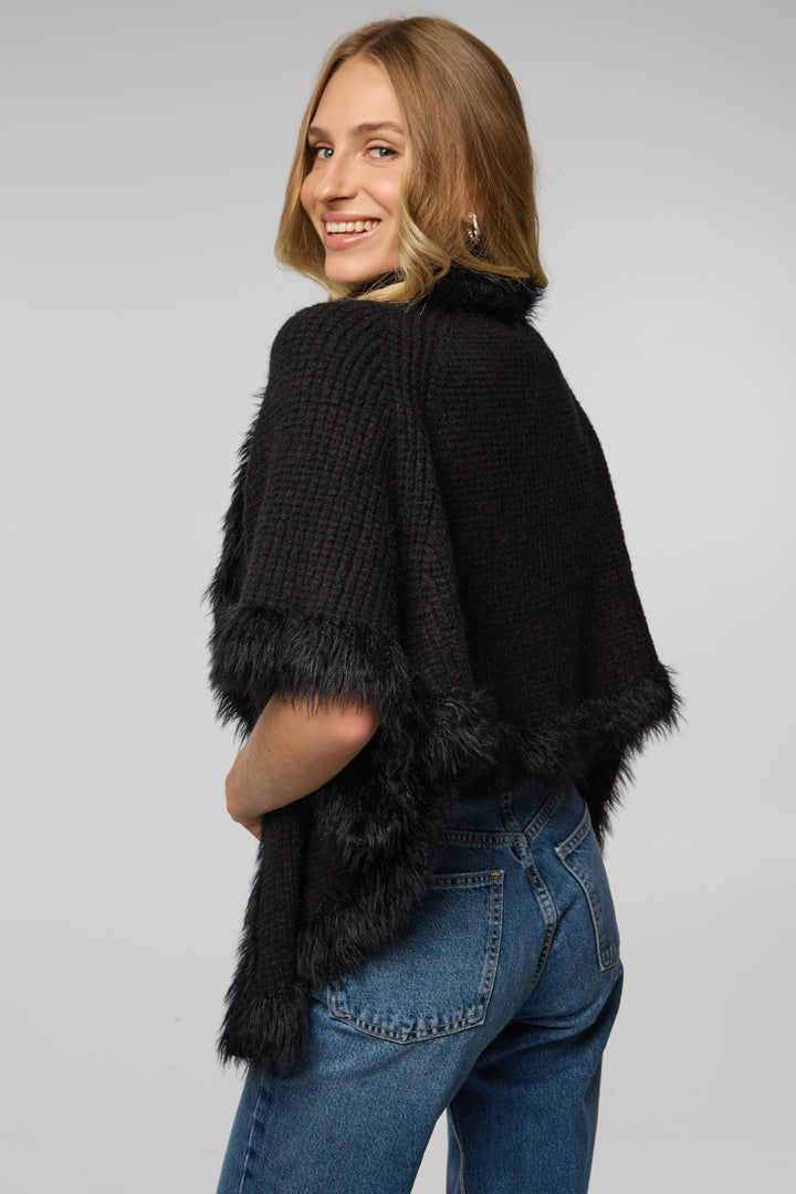 Fur Trim Knit Open Cardigan
