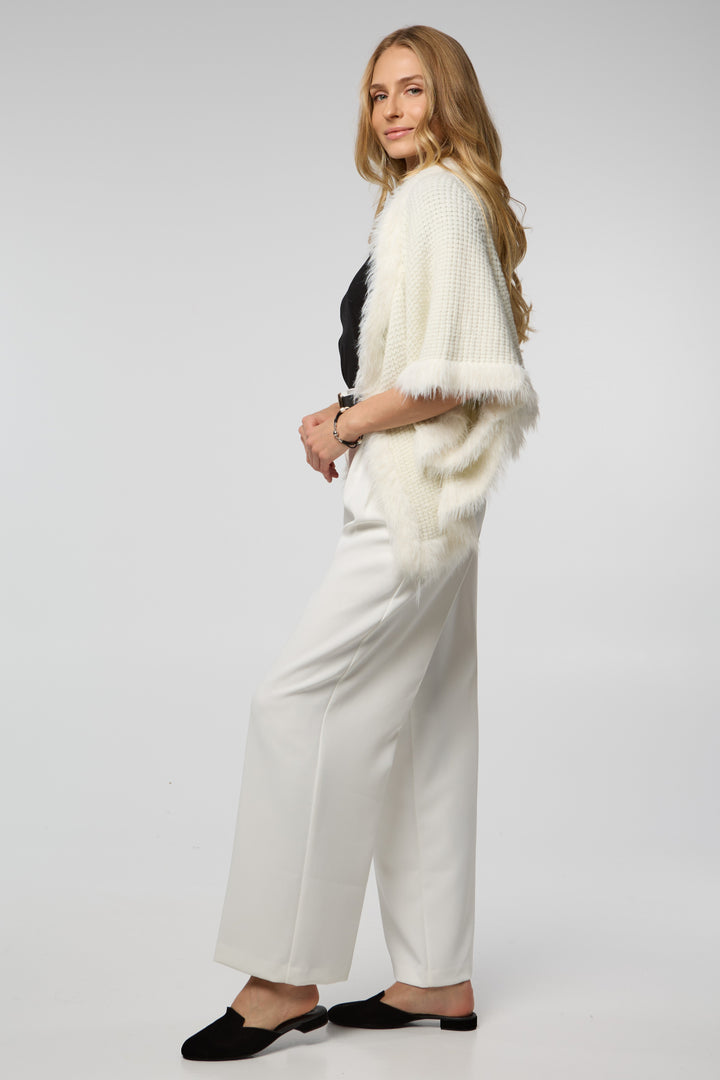 Fur Trim Knit Open Cardigan