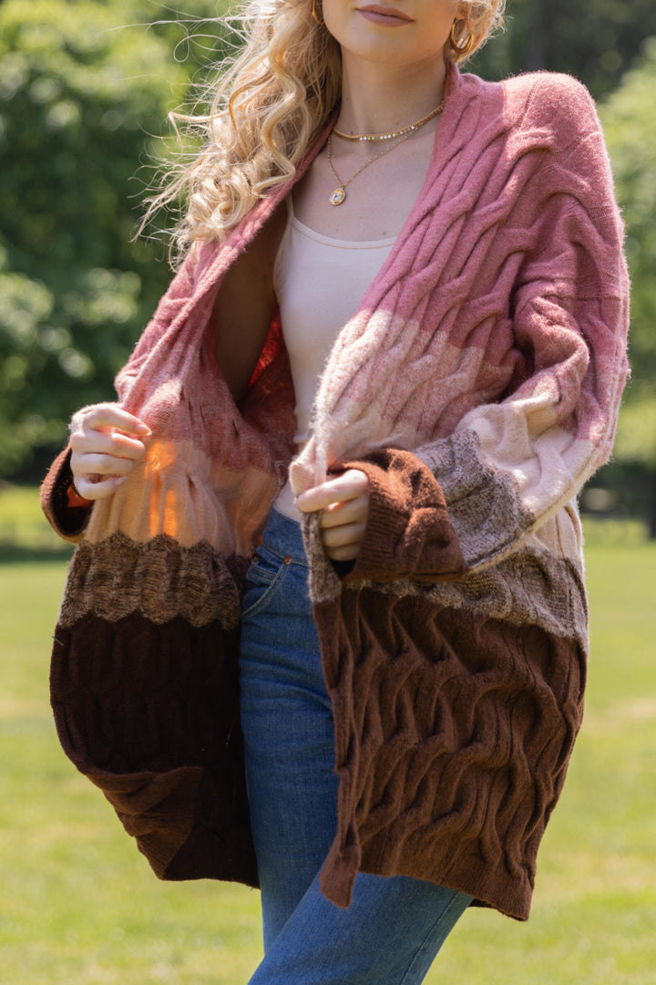 Cable knit Color Block Cardigan