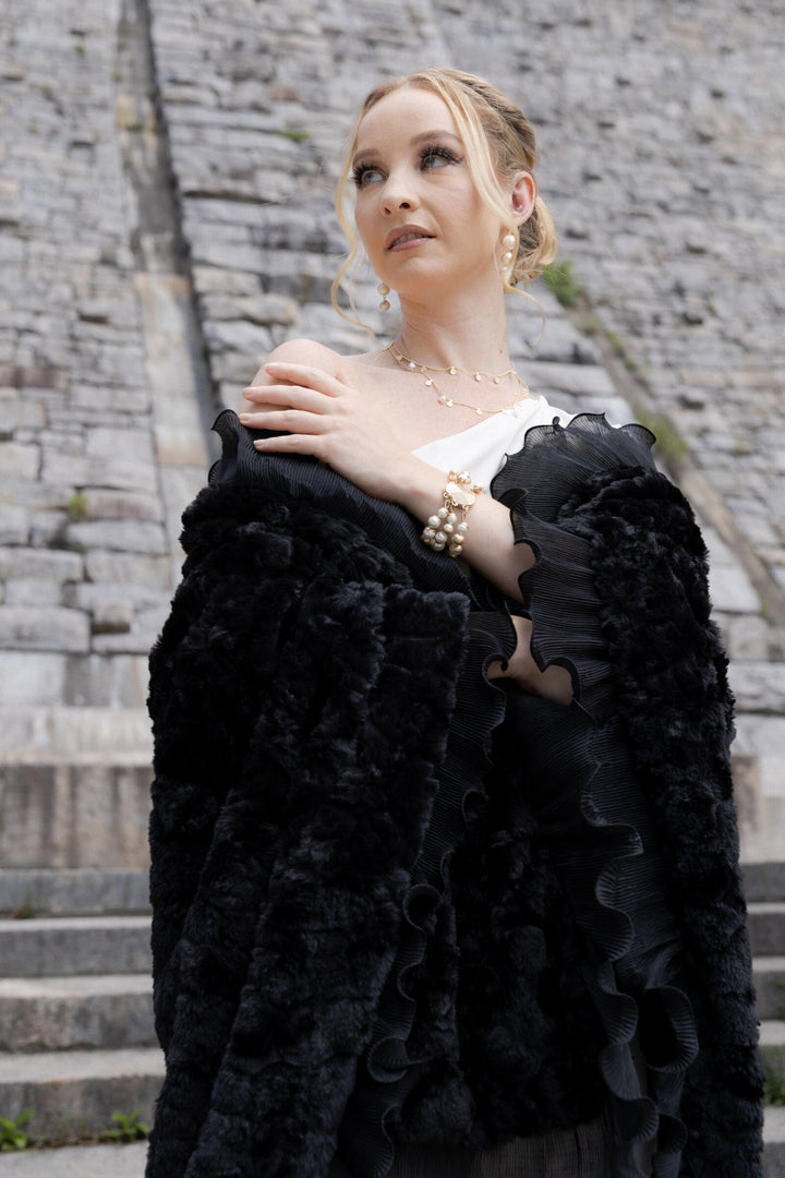 Ruffled Faux Fur Cape