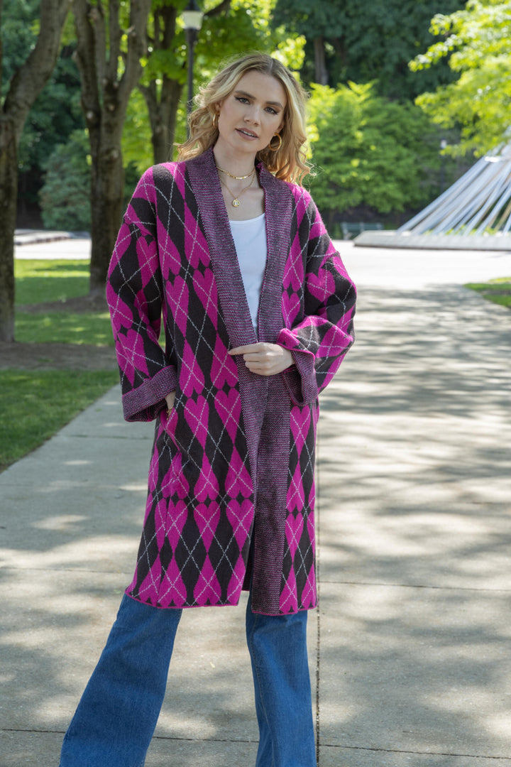 Heart Patterned Argyle Cardigan